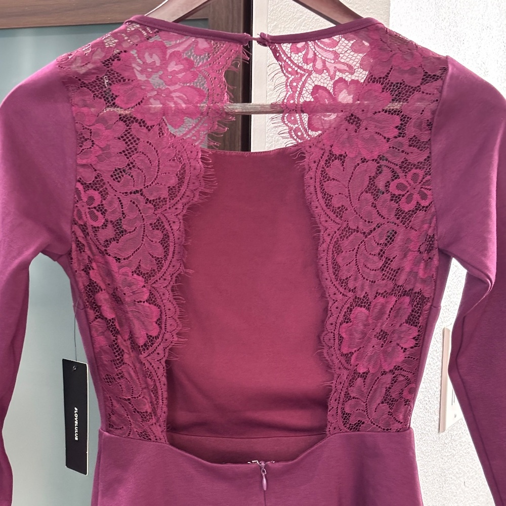 Lulus "Felicity" Backless Lace Skater Dress - Plum Purple Size XS - Picture 6 of 12